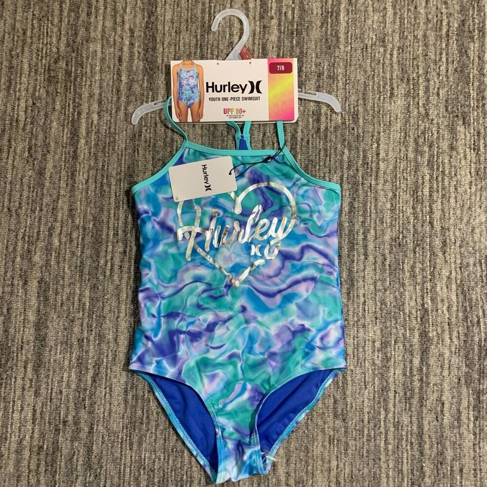 Brand New Hurley Youth 7/8 Aurora Green One Piece UPF 50+ Swimsuit